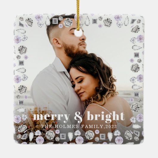 明るいメリースモダンクリスマのカップル写真 セラミックオーナメント (裏面)
