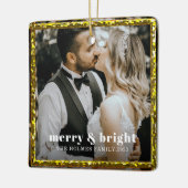 明るいメリースモダンクリスマのカップル写真 セラミックオーナメント (左)