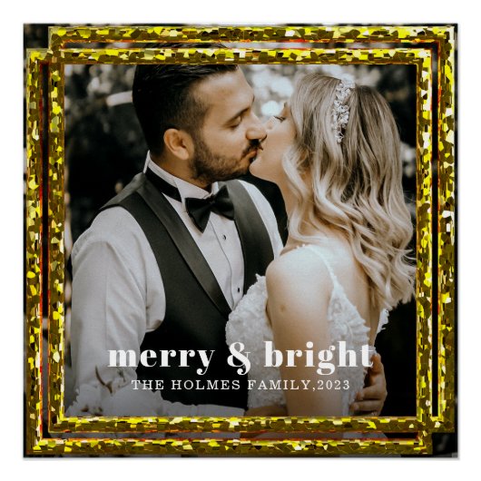 明るいメリースモダンクリスマのカップル写真 ポスター (正面)