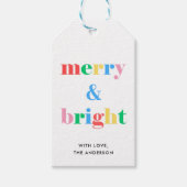 明るいメリータイポグラフィのカラフルクリスマス ギフトタグ (正面)