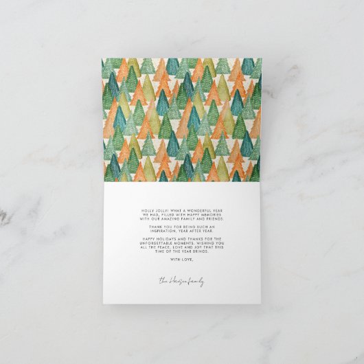 明るいメリータイポグラフィのモダンクリスマスフォト シーズンカード (内部)