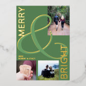 明るいメリータイポグラフィ3フォトグリーン金ゴールド 箔シーズンカード (正面)