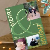 明るいメリータイポグラフィ3フォトグリーン金ゴールド 箔シーズンカード