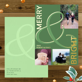明るいメリータイポグラフィ3フォトグリーン金ゴールド 箔シーズンカード