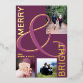 明るいメリータイポグラフィ3フォトパープル金ゴールド 箔シーズンカード (正面)