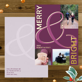 明るいメリータイポグラフィ3フォトパープル金ゴールド 箔シーズンカード