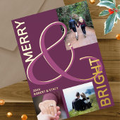 明るいメリータイポグラフィ3フォトパープル金ゴールド 箔シーズンカード