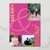 明るいメリータイポグラフィ3フォトピンク金ゴールド 箔シーズンカード (正面)