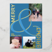 明るいメリータイポグラフィ3フォトブルー金ゴールド 箔シーズンカード (正面)