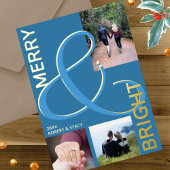 明るいメリータイポグラフィ3フォトブルー金ゴールド 箔シーズンカード