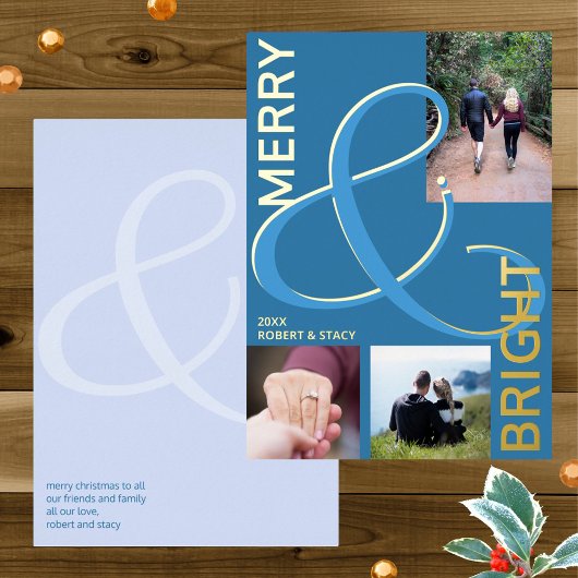 明るいメリータイポグラフィ3フォトブルー金ゴールド 箔シーズンカード