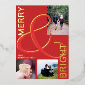 明るいメリータイポグラフィ3フォトレッド金ゴールド 箔シーズンカード (正面)