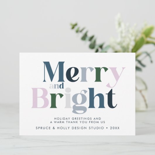 明るいメリータイポグラフィ・ビジネス・クリスマス シーズンカード (スタンド正面)