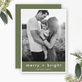 明るいメリートレンディーモスグリーンのクリスマスフォト シーズンカード