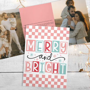 明るいメリートレンディーヴィンテージレトロ家族の写真 三つ折りクリスマスカード