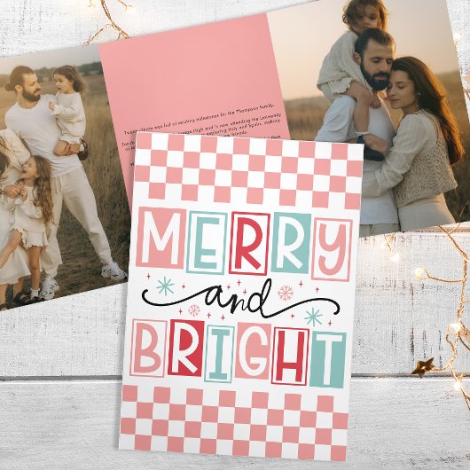 明るいメリートレンディーヴィンテージレトロ家族の写真 三つ折りクリスマスカード