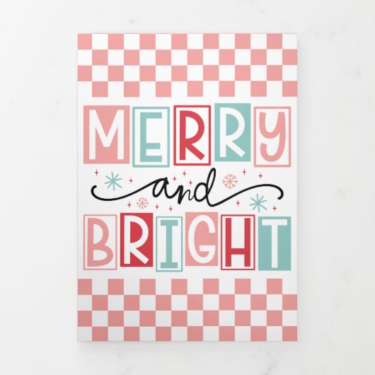 明るいメリートレンディーヴィンテージレトロ家族の写真 三つ折りクリスマスカード (カバー)