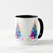 明るいメリーネオンのクリスマスツリーホワイト マグカップ (正面右)