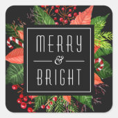 明るいメリーハッピーホリデークリスマス植物学 スクエアシール (正面)
