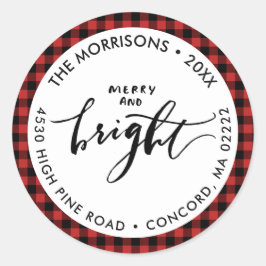 明るいメリーバッファロープレイドクリスマスアドレス ラウンドシール