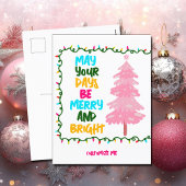 明るいメリーピンクのクリスマスツリーかわいいカスタム シーズンポストカード