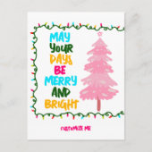 明るいメリーピンクのクリスマスツリーかわいいカスタム シーズンポストカード (正面)