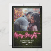 +明るいメリーピンクのネオンボクウッドクリスマスフォト シーズンカード (正面)