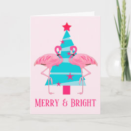 明るいメリーピンクのフラミンゴのビーチクリスマス シーズンカード