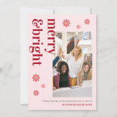 明るいメリーピンクの赤チーム写真事業クリスマス シーズンカード (正面)