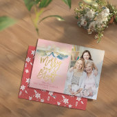 明るいメリーピンクの金ゴールドリボンのグリーティングフォト シーズンカード