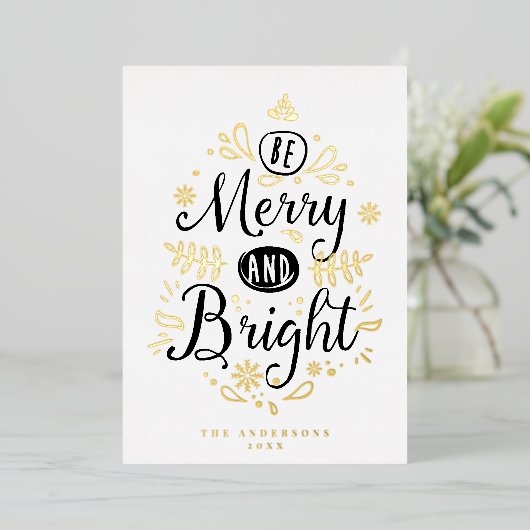 明るいメリーファミリカスタム名メッセージクリスマス 箔シーズンカード (立ち正面)