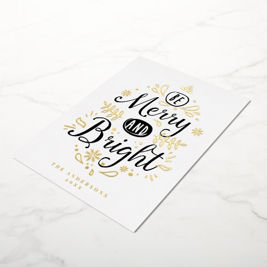 明るいメリーファミリカスタム名メッセージクリスマス 箔シーズンカード (回転した状態)