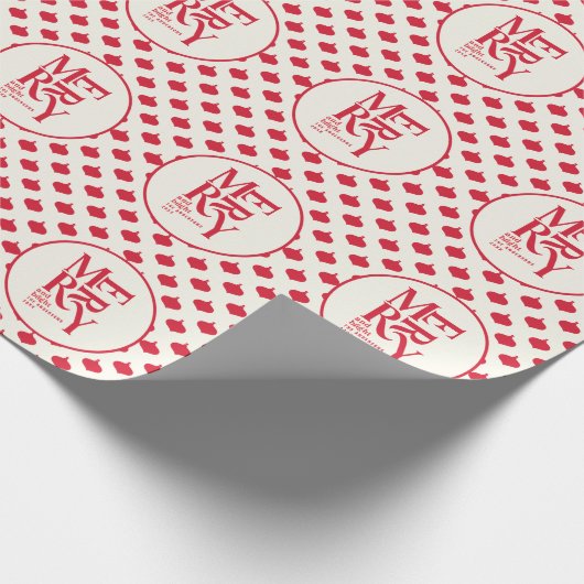 明るいメリーフェスティバルの赤いクリスマス ラッピングペーパー (角)