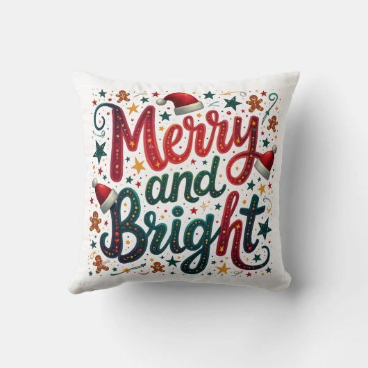 明るいメリーフェスティバルカラフルレトロタイポグラフィ クッション (裏面)