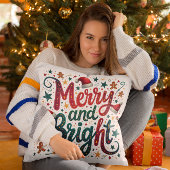 明るいメリーフェスティバルカラフルレトロタイポグラフィ クッション