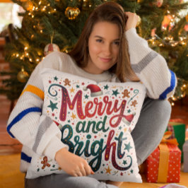 明るいメリーフェスティバルカラフルレトロタイポグラフィ クッション