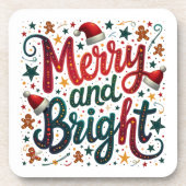 明るいメリーフェスティバルカラフルレトロタイポグラフィ コースター (正面)