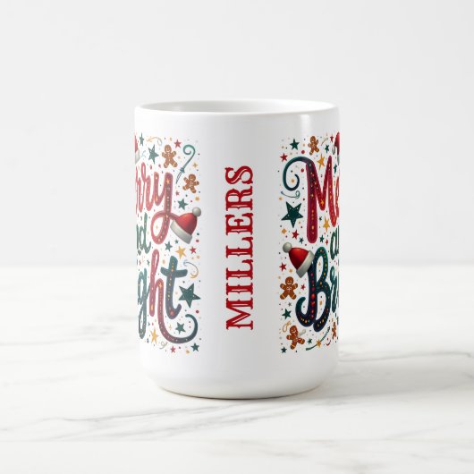 明るいメリーフェスティバルカラフルレトロタイポグラフィ コーヒーマグカップ (中央)