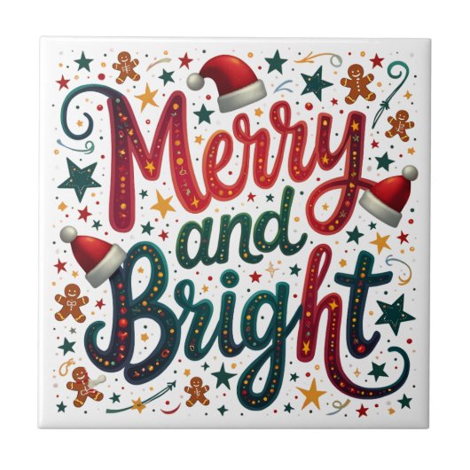 明るいメリーフェスティバルカラフルレトロタイポグラフィ タイル (正面)