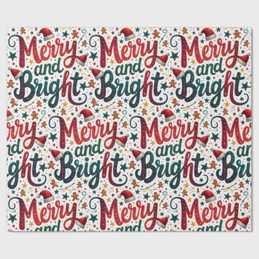 明るいメリーフェスティバルカラフルレトロタイポグラフィ ラッピングペーパー (フラット)