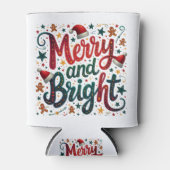 明るいメリーフェスティバルカラフルレトロタイポグラフィ 缶クーラー (正面)