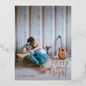 明るいメリーフォトクリスマスバラ金ゴールド 箔シーズンポストカード (正面)