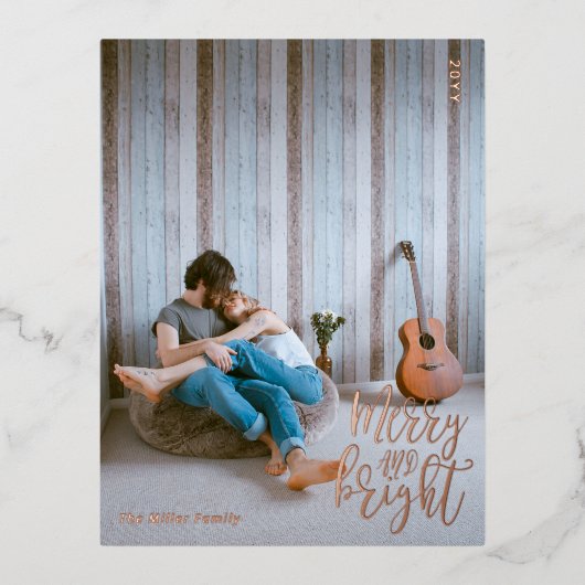 明るいメリーフォトクリスマスバラ金ゴールド 箔シーズンポストカード (正面)