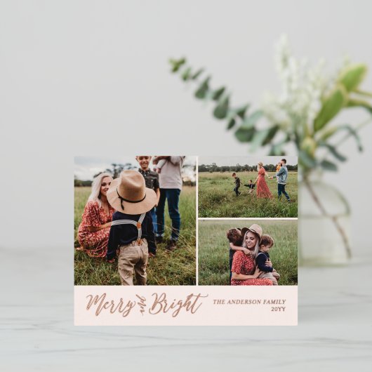 明るいメリーフォトクリスマスフォイルのホリデーポスト 箔シーズンポストカード (立ち正面)