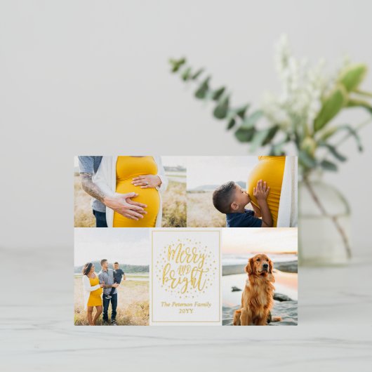 明るいメリーフォトクリスマスフォイルのホリデーポスト 箔シーズンポストカード (立ち正面)