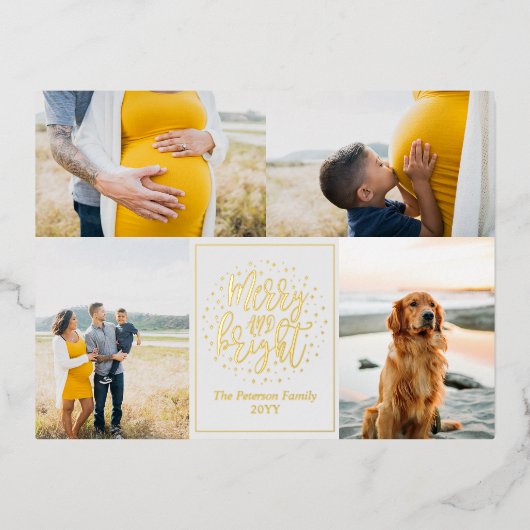 明るいメリーフォトクリスマスフォイルのホリデーポスト 箔シーズンポストカード (正面)