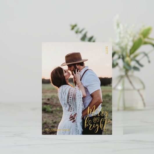 明るいメリーフォトクリスマスフォイルのホリデーポスト 箔シーズンポストカード (立ち正面)