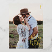 明るいメリーフォトクリスマスフォイルのホリデーポスト 箔シーズンポストカード (正面)