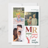 明るいメリーフォトコラージュカスタムクリスマス シーズンカード (正面)