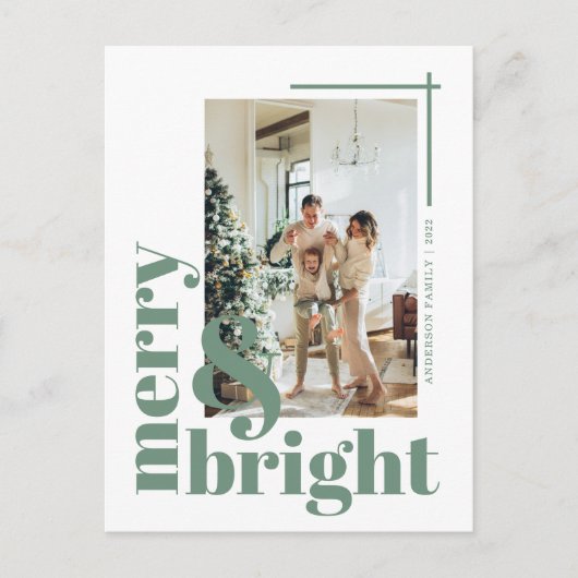 明るいメリーフォトシンプルセージ緑のクリスマス ポストカード (正面)